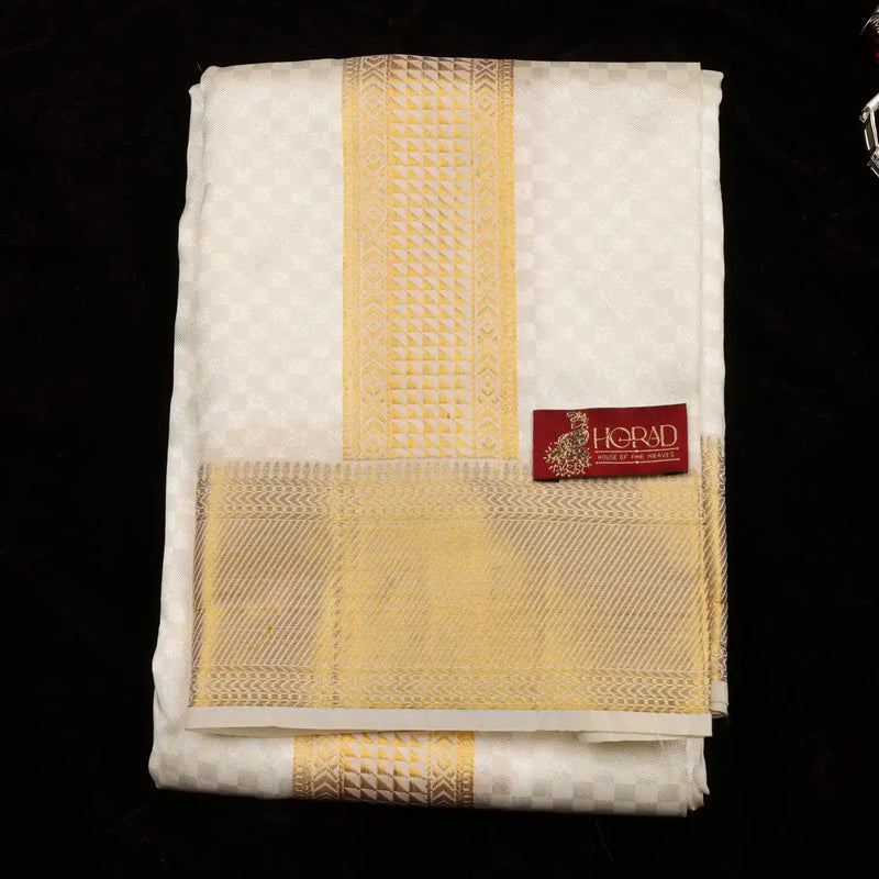 Horad Pure Silk Blend Cream Emboss Shirt Material + Dhoti ( 2 in 1 )