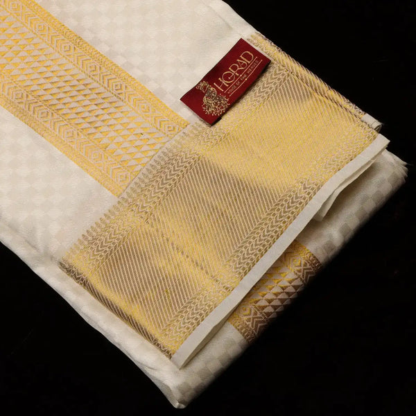 Horad Pure Silk Blend Cream Emboss Shirt Material + Dhoti ( 2 in 1 )