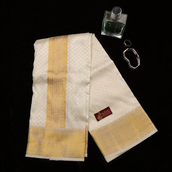 Horad Pure Silk Blend Cream Emboss Shirt Material + Dhoti ( 2 in 1 )