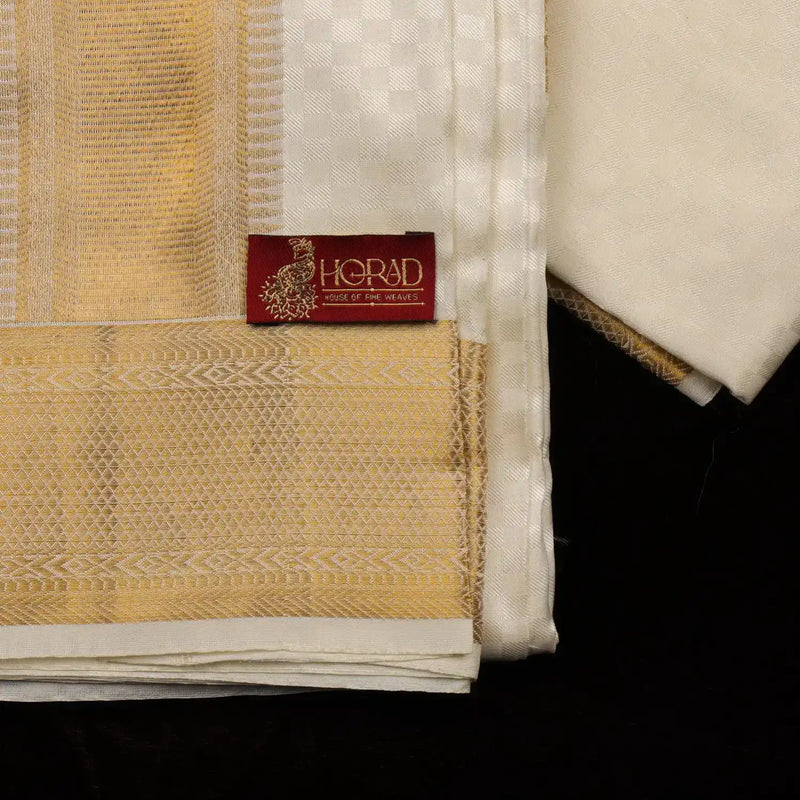 Horad Pure Silk Blend Cream Emboss Shirt Material + Dhoti ( 2 in 1 )
