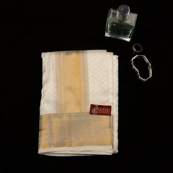 Horad Pure Silk Blend Cream Emboss Shirt Material + Dhoti ( 2 in 1 )