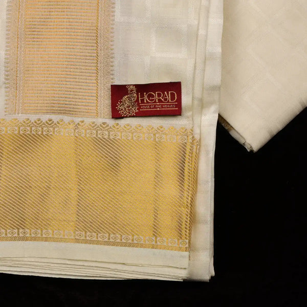 Horad Pure Silk Blend Cream Emboss Border Shirt Material + Dhoti (2 in 1)