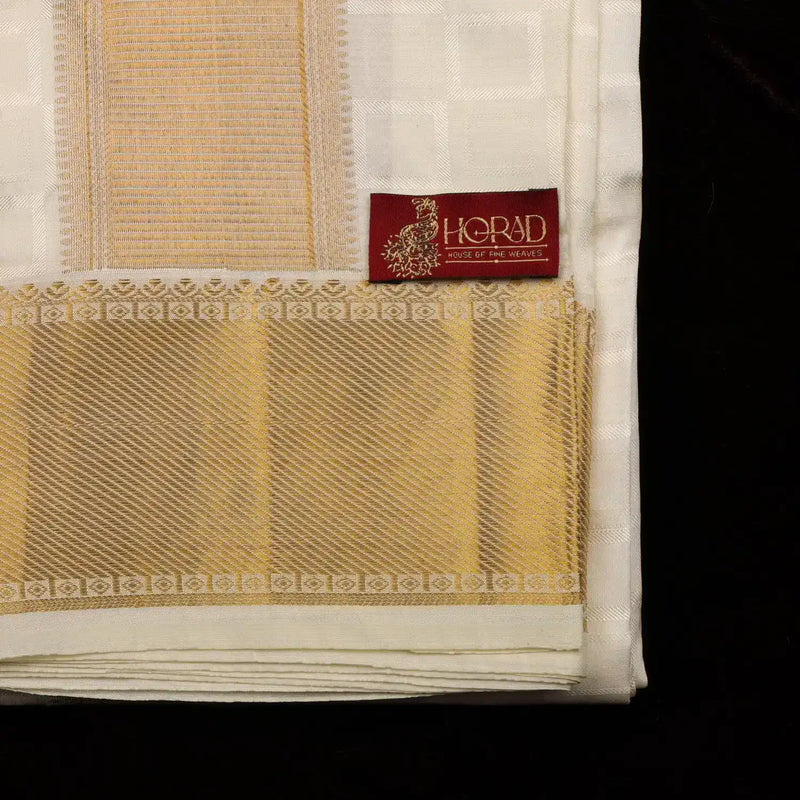 Horad Pure Silk Blend Cream Emboss Border Shirt Material + Dhoti (2 in 1)