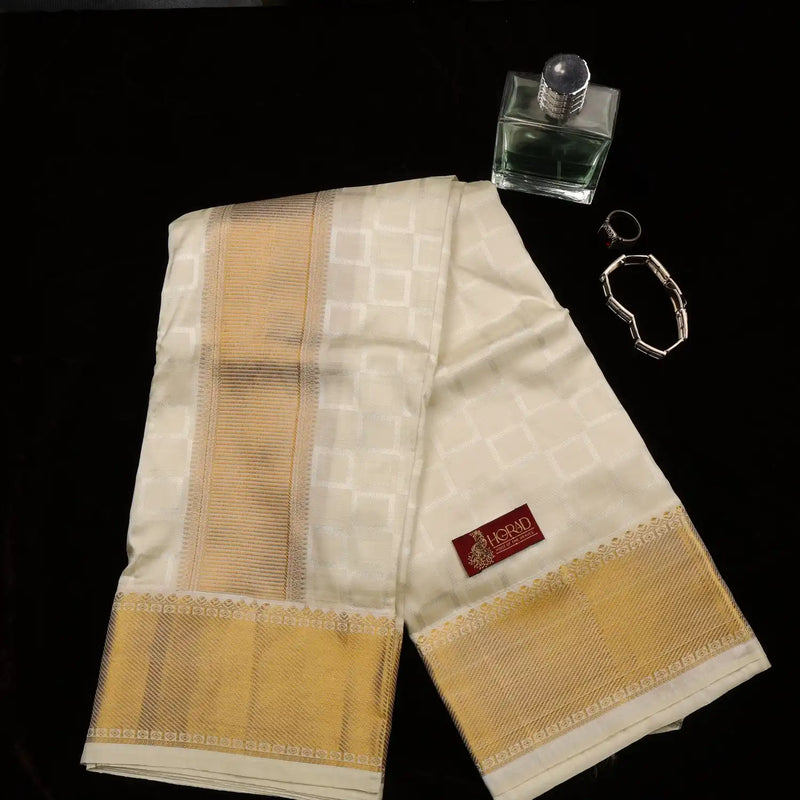 Horad Pure Silk Blend Cream Emboss Shirt Material + Dhoti ( 2 in 1 )