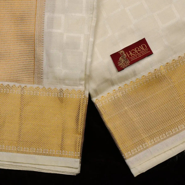 Horad Pure Silk Blend Cream Emboss Border Shirt Material + Dhoti (2 in 1)