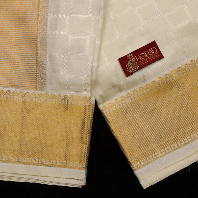 Horad Pure Silk Blend Cream Emboss Border Shirt Material + Dhoti (2 in 1)
