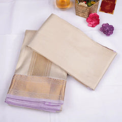 Horad Pure Silk Cream Emboss Wedding Set Shirt material + Dhoti + Angavastram