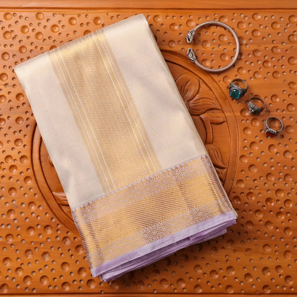 Horad Pure Silk Cream Wedding Set Shirt material + Dhoti + Angavastram