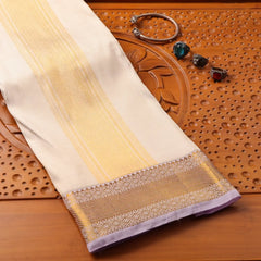 Horad Pure Silk Cream Emboss Wedding Set Shirt material + Dhoti + Angavastram (3 in 1)