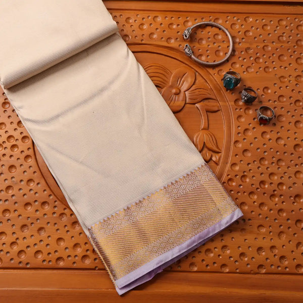 Horad Pure Silk Cream Wedding Set Shirt material + Dhoti + Angavastram