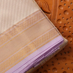 Horad Pure Silk Cream Emboss Lavender Border Wedding Set Shirt material + Dhoti + Angavastram (3 in 1)