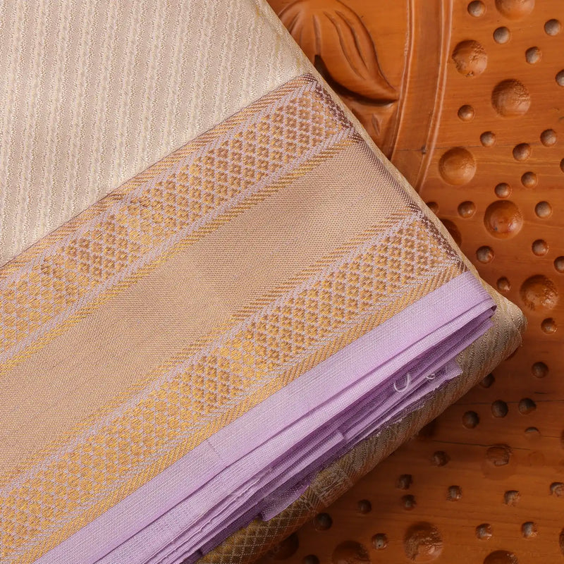 Horad Pure Silk Cream Emboss Lavender Border Wedding Set Shirt material + Dhoti + Angavastram (3 in 1)