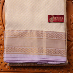 Horad Pure Silk Cream Emboss Lavender Border Wedding Set Shirt material + Dhoti + Angavastram (3 in 1)