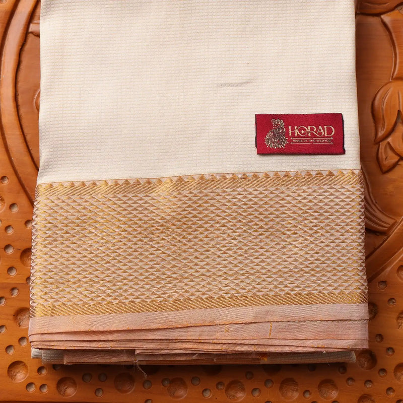 Horad Pure Silk Cream Emboss Wedding Set Shirt Material + Dhoti + Angavastram