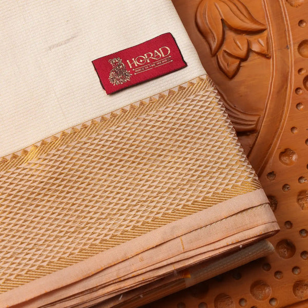 Horad Pure Silk Cream Emboss Wedding Set Shirt Material + Dhoti + Angavastram