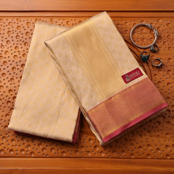 Horad Pure Silk Gold Emboss Wedding Set Shirt material + Dhoti + Angavastram