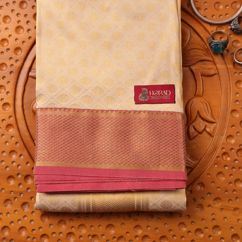 Horad Pure Silk Gold Emboss Wedding Set Shirt material + Dhoti + Angavastram