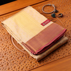 Horad Pure Silk Gold Emboss Wedding Set Shirt material + Dhoti + Angavastram