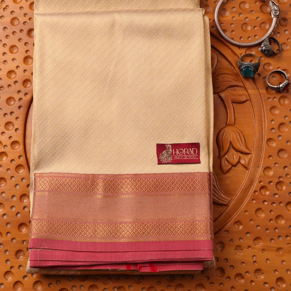 Horad Pure Silk Gold Emboss with Red Border Wedding Set Shirt material + Dhoti + Angavastram