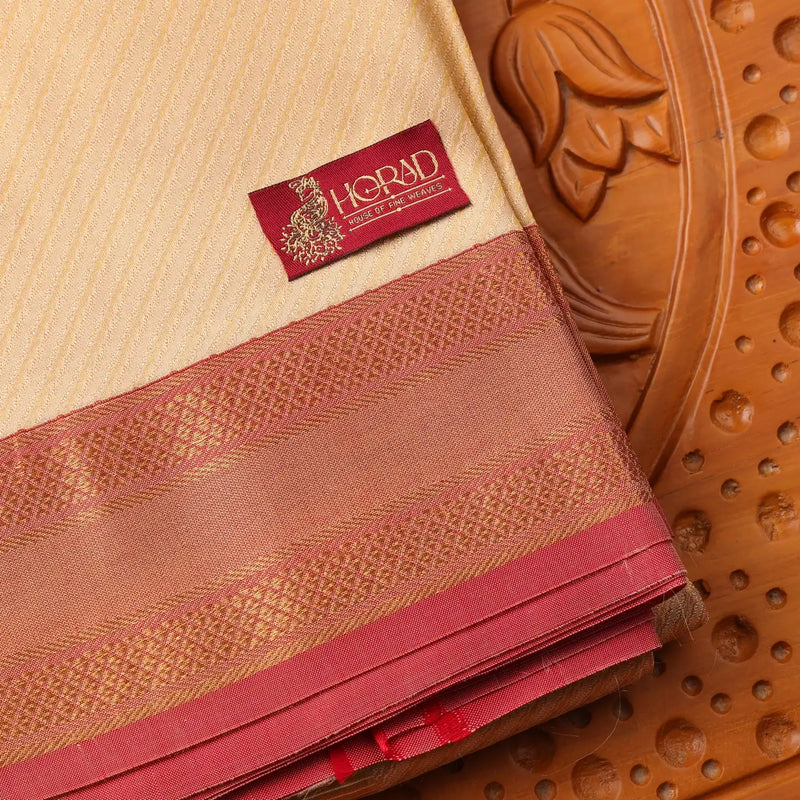 Horad Pure Silk Gold Emboss with Red Border Wedding Set Shirt material + Dhoti + Angavastram