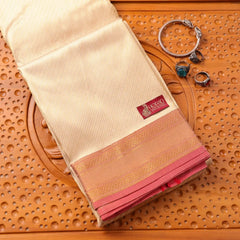 Horad Pure Silk Gold Emboss with Red Border Wedding Set Shirt material + Dhoti + Angavastram