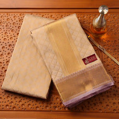 Horad Pure Silk Light Gold Emboss Wedding Set Shirt material + Dhoti + Angavastram
