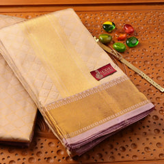 Horad Pure Silk Light Gold Emboss Wedding Set Shirt material + Dhoti + Angavastram (3 in 1)