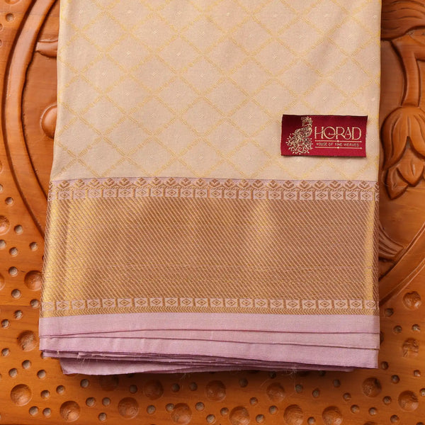 Horad Pure Silk Light Gold Emboss Wedding Set Shirt material + Dhoti + Angavastram