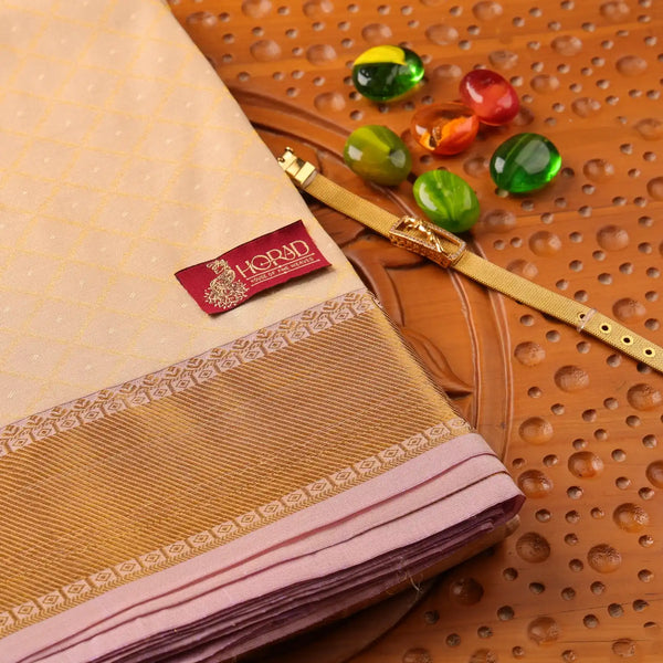 Horad Pure Silk Light Gold Emboss Wedding Set Shirt material + Dhoti + Angavastram