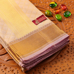 Horad Pure Silk Light Gold Emboss Wedding Set Shirt material + Dhoti + Angavastram