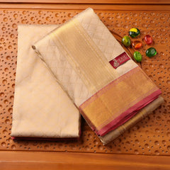 Horad Pure Silk Gold Emboss with Red Border Wedding Set Shirt material + Dhoti + Angavastram (3 in 1)