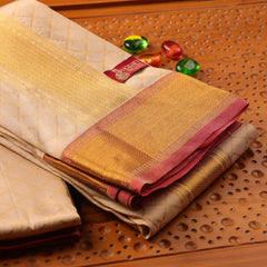 Horad Pure Silk Gold Emboss with Red Border Wedding Set Shirt material + Dhoti + Angavastram (3 in 1)