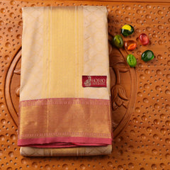 Horad Pure Silk Gold Emboss with Red Border Wedding Set Shirt material + Dhoti + Angavastram (3 in 1)