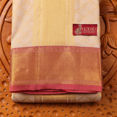 Horad Pure Silk Gold Emboss with Red Border Wedding Set Shirt material + Dhoti + Angavastram (3 in 1)
