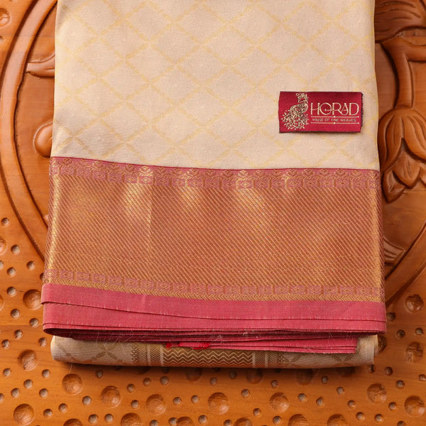Horad Pure Silk Gold Emboss with Red Border Wedding Set Shirt material + Dhoti + Angavastram (3 in 1)