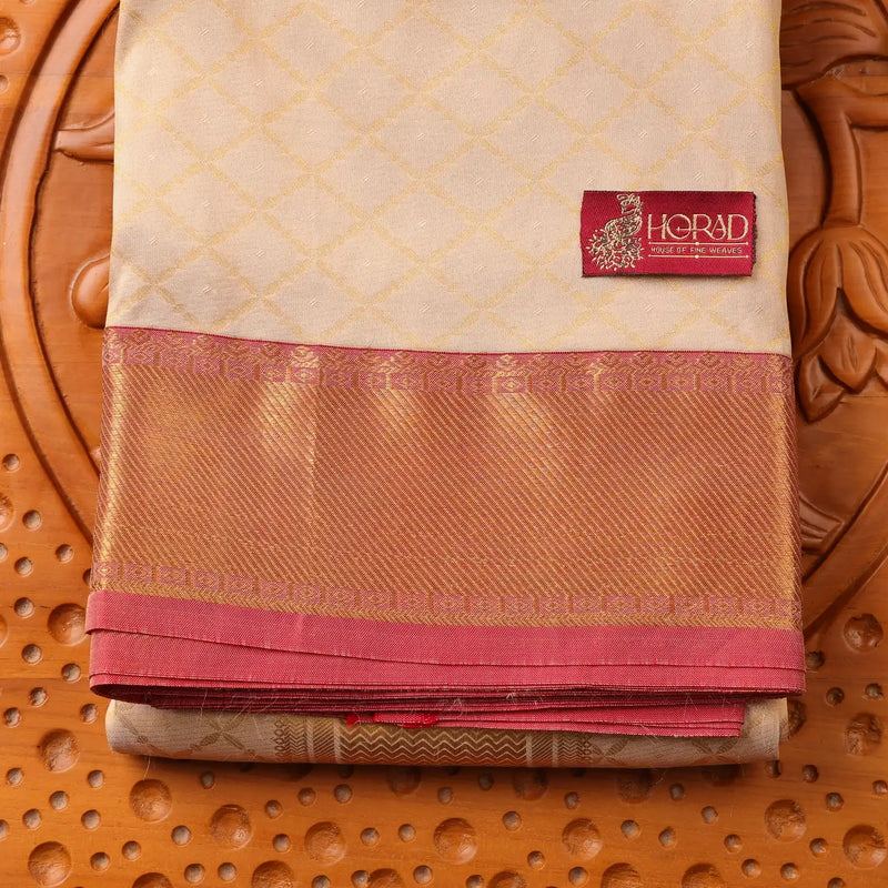 Horad Pure Silk Gold Emboss with Red Border Wedding Set Shirt material + Dhoti + Angavastram (3 in 1)
