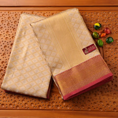 Horad Pure Silk Light Gold Emboss Wedding Set Shirt material + Dhoti + Angavastram (3 in 1)
