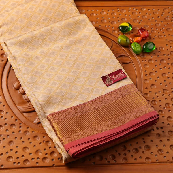 Horad Pure Silk Light Gold Emboss Wedding Set Shirt material + Dhoti + Angavastram (3 in 1)