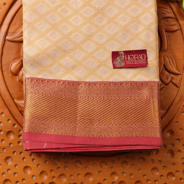 Horad Pure Silk Light Gold Emboss Wedding Set Shirt material + Dhoti + Angavastram (3 in 1)
