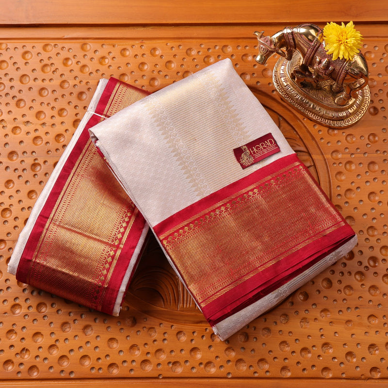 Horad Pure Silk Cream Emboss With Red Border Wedding Set (HIPSPS2)