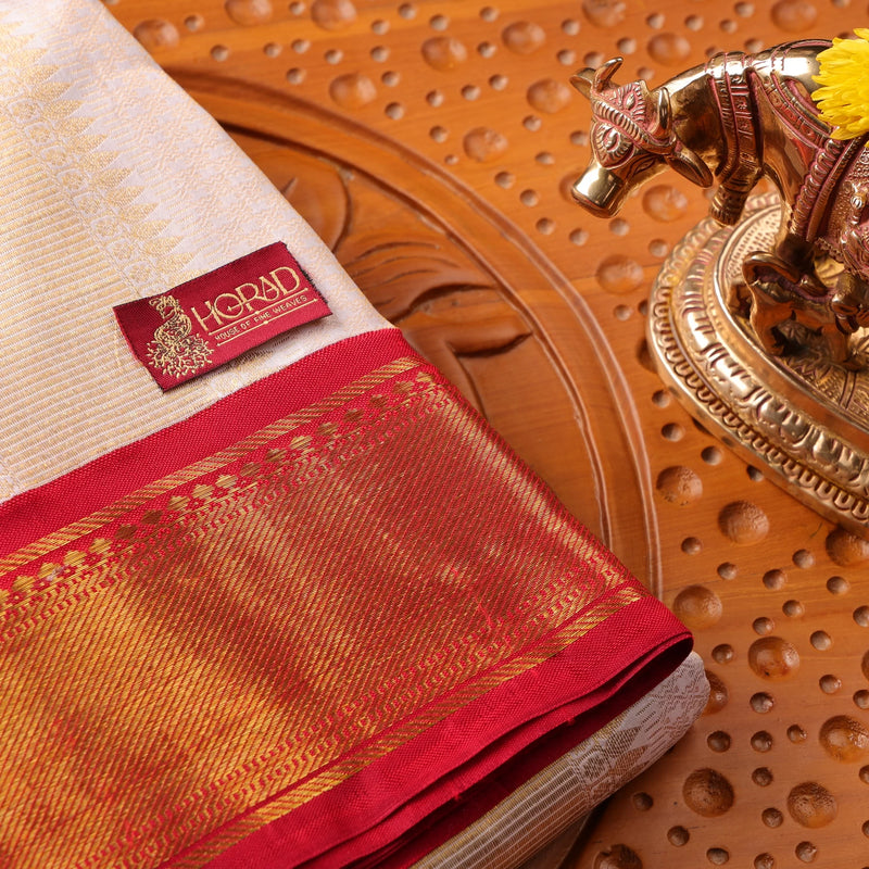 Horad Pure Silk Cream Emboss With Red Border Wedding Set (HIPSPS2)