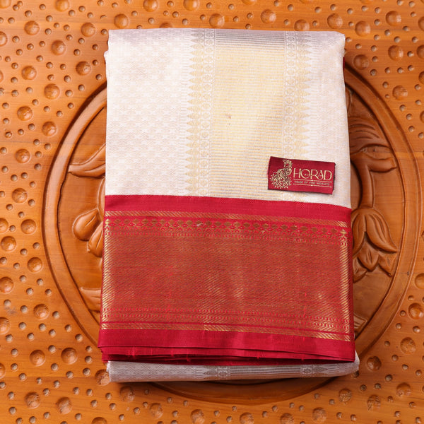Horad Pure Silk Cream Emboss With Red Border Wedding Set (HIPSPS2)