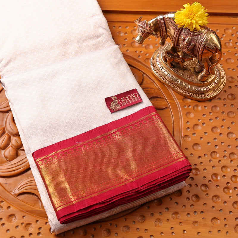 Horad Pure Silk Cream Emboss With Red Border Wedding Set (HIPSPS2)