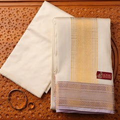 Horad Pure Silk Cream Wedding Set Shirt material + Dhoti + Angavastram (3 in 1)