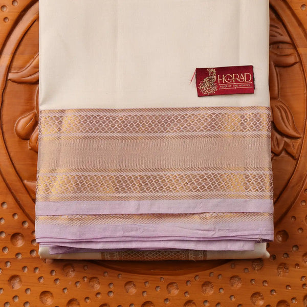 Horad Pure Silk Cream Wedding Set Shirt material + Dhoti + Angavastram (3 in 1)