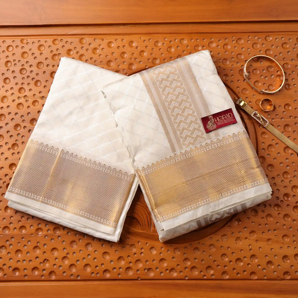 Horad Pure Silk Blend Cream Shirt Material + Dhoti ( 2 in 1 )