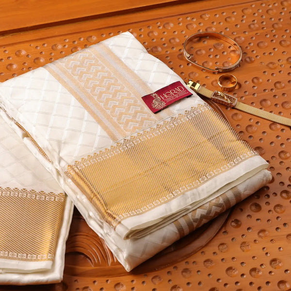 Horad Pure Silk Blend Cream Shirt Material + Dhoti ( 2 in 1 )