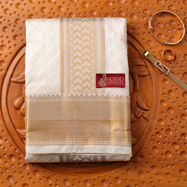 Horad Pure Silk Blend Cream Shirt Material + Dhoti ( 2 in 1 )