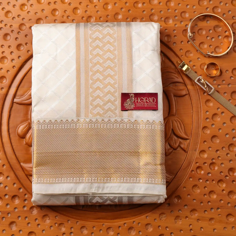 Horad Pure Silk Blend Cream Shirt Material + Dhoti ( 2 in 1 )