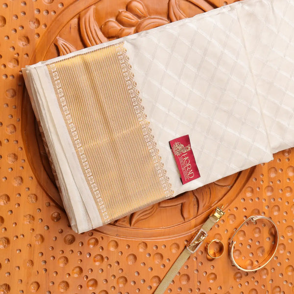 Horad Pure Silk Blend Cream Shirt Material + Dhoti ( 2 in 1 )